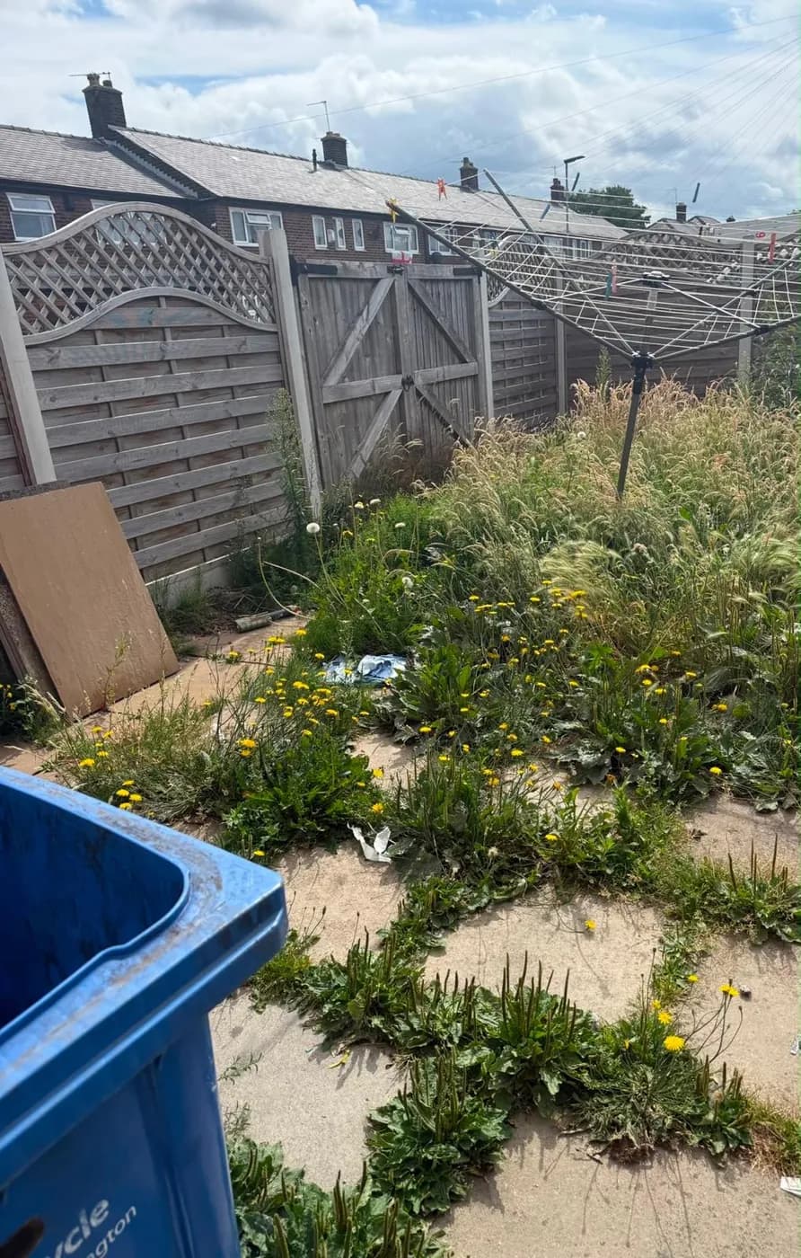 Green waste and hardcore ready for removal from the Warrington garden