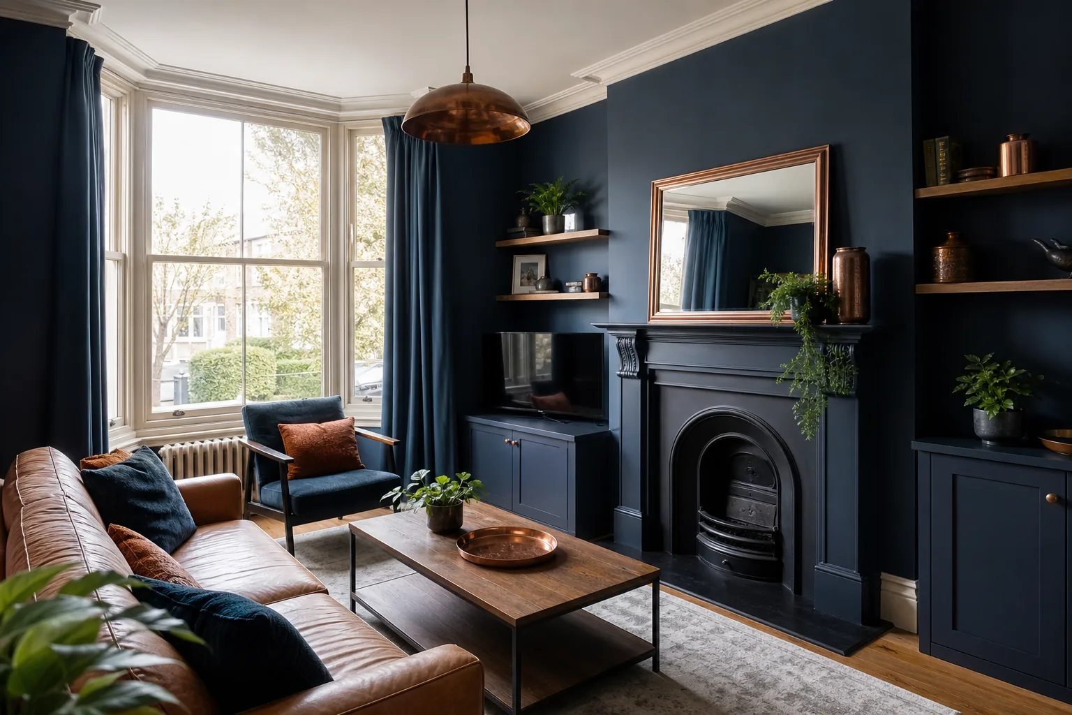 Freshly painted Chester living room with cut-in edges, dust sheets down and a roller on the wall mid-job