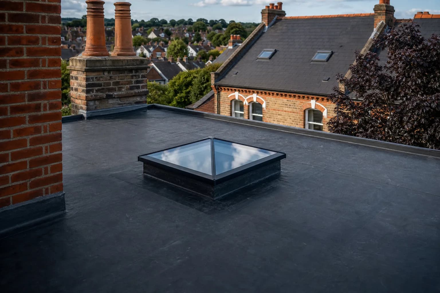 Aged felt flat roof on a Chester garage extension with ponding water and cracked felt being assessed for repair or replacement