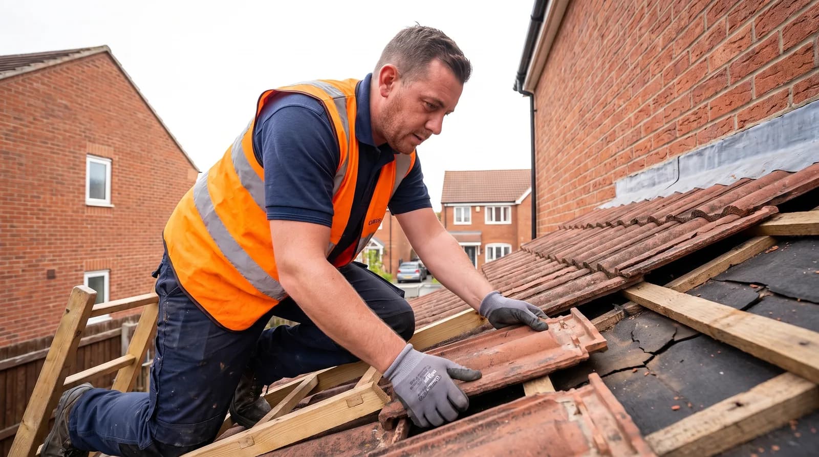 CPAGM roofer repairing slipped and cracked roof tiles on a Chester house