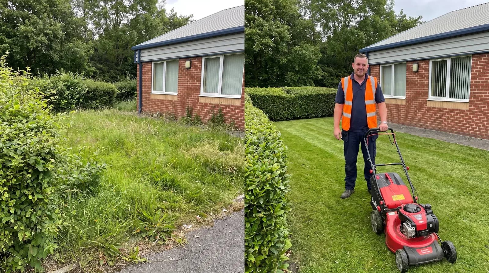 Before and after commercial grounds maintenance in Chester by Chester Property & Garden Maintenance