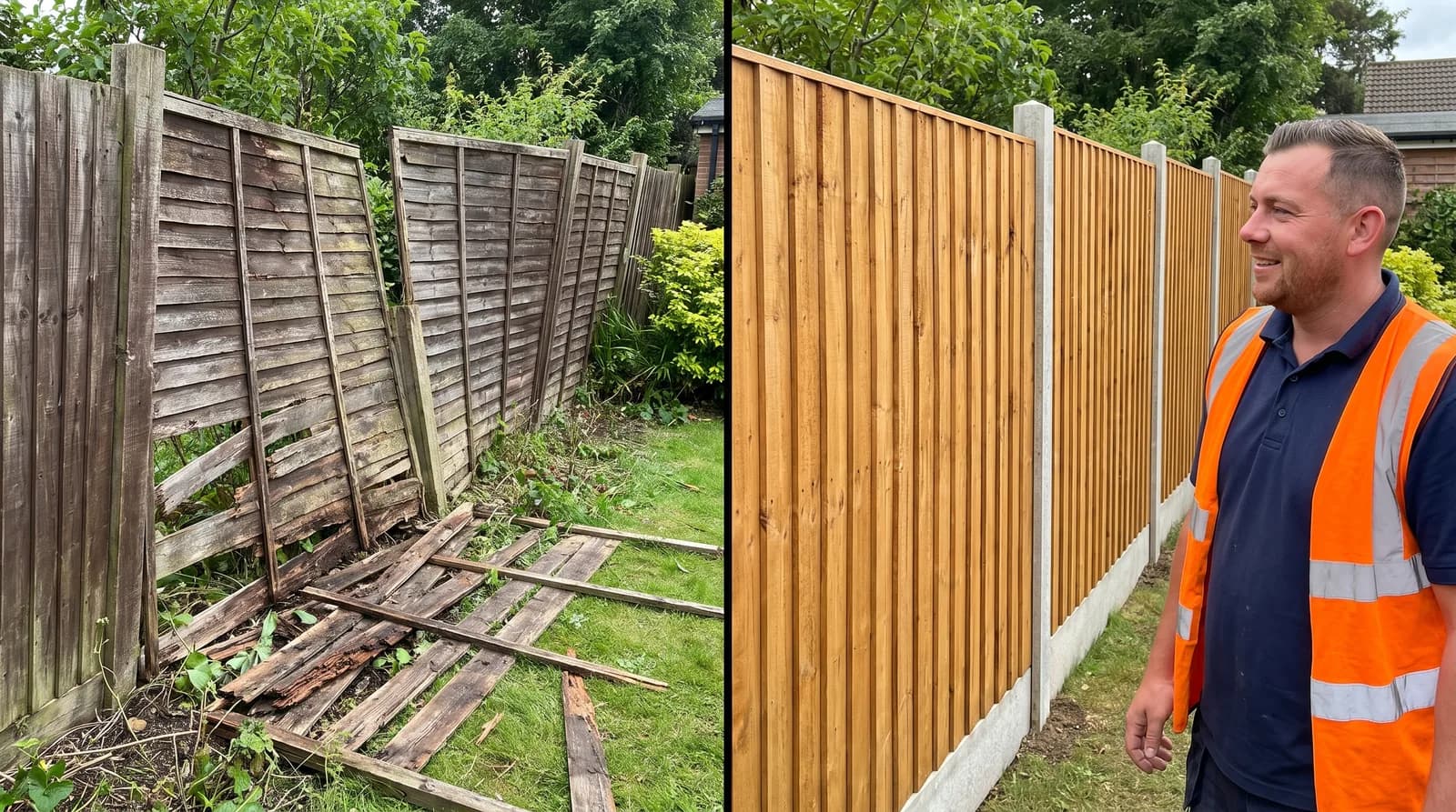 Before and after fence repairs & replacement in Chester by Chester Property & Garden Maintenance