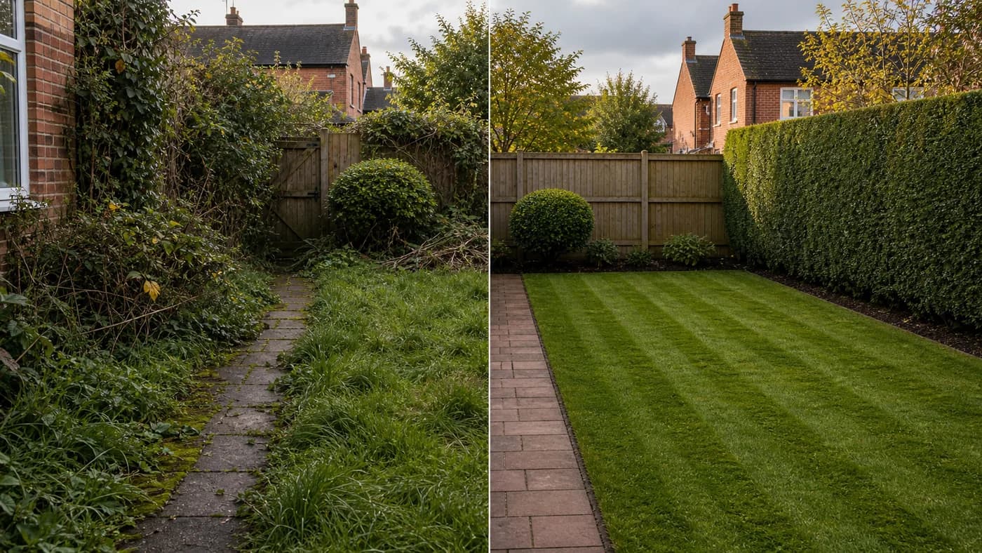 Before and after garden maintenance and clearance in Chester