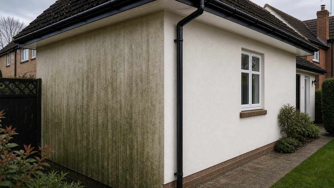Before and after render and exterior cleaning on a Chester home
