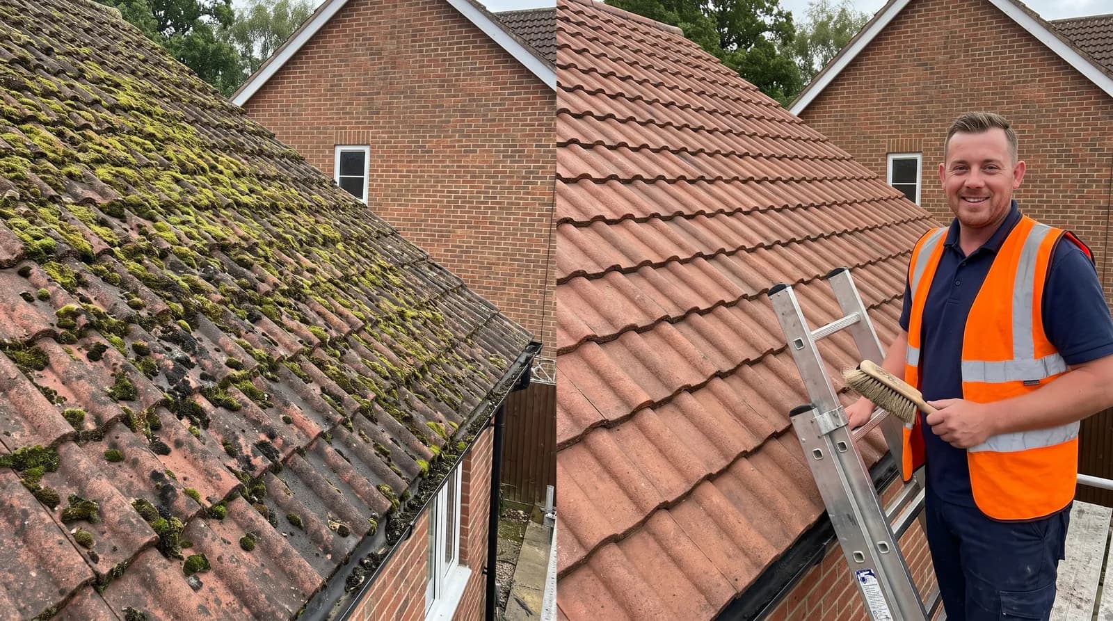 Before and after roof cleaning in Chester by Chester Property & Garden Maintenance