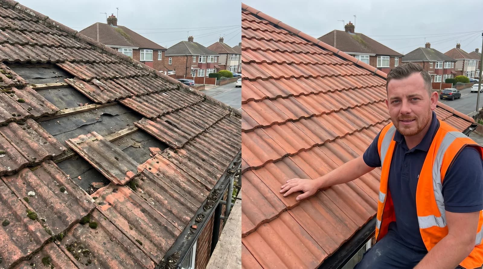Before and after roof repairs in Chester by Chester Property & Garden Maintenance