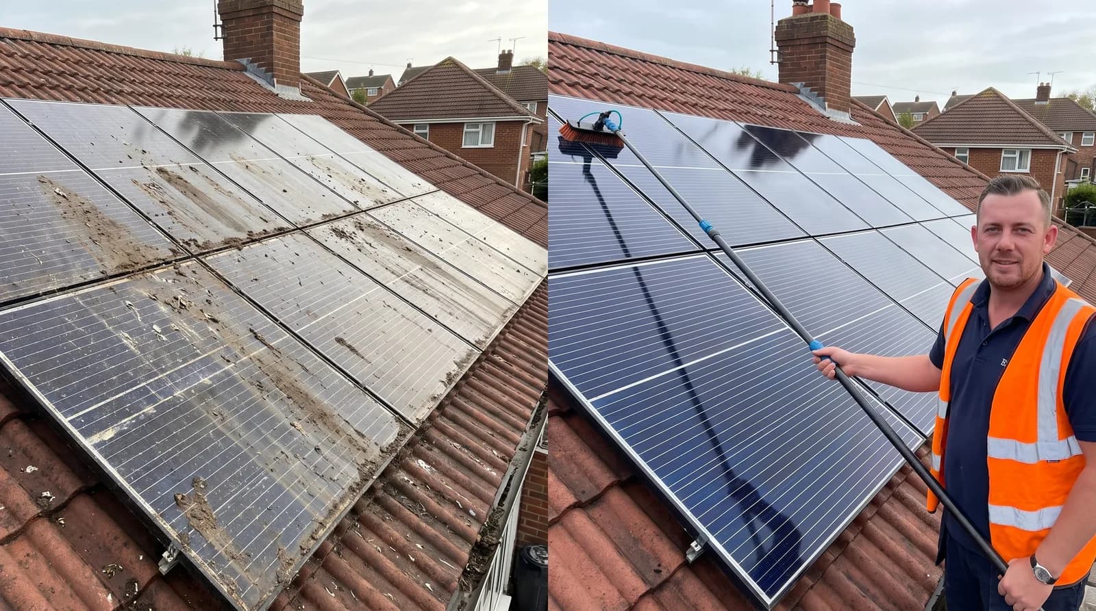 Before and after solar panel cleaning in Chester by Chester Property & Garden Maintenance